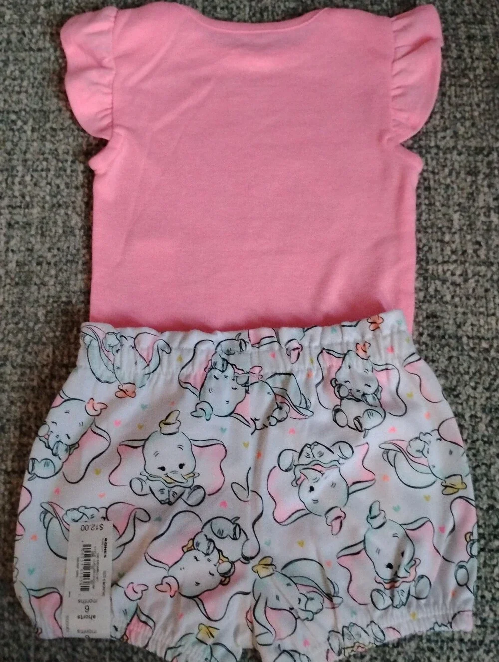 Disney Pink Dumbo Baby Bodysuit & Printed Diaper Cover/ Short Set